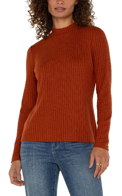 MOCK NECK LONG SLEEVE KNIT TOP High Neck Knit Top