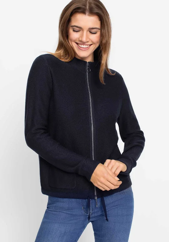 Olsen Henny Full Zip Cardigan, Navy Tailored Straight A-Line