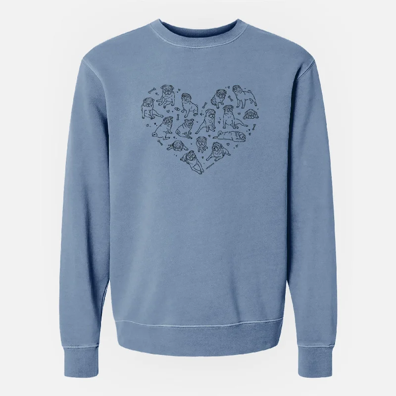 Heart Full of Pugs - Unisex Pigment Dyed Crew Sweatshirt Hoodie with Front Slit Layering Stylish