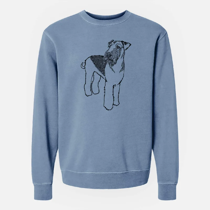 Doodled Nash the Airedale Terrier - Unisex Pigment Dyed Crew Sweatshirt Hoodie with Illustration Artistic Creative