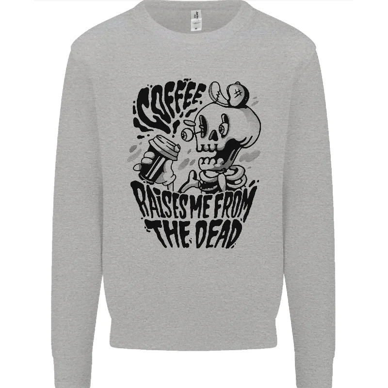 Coffee Raises Me from the Dead Skull Mens Sweatshirt Jumper Hoodie with Raw Hem Edgy Unfinished Coffee Raises Me from the Dead Skull Mens Sweatshirt Jumper Hoodie with Raw Hem Edgy Unfinished