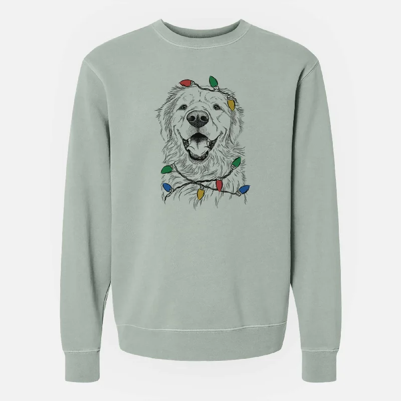 Christmas Lights Roger the Golden Retriever - Unisex Pigment Dyed Crew Sweatshirt Hoodie with Cuffed Sleeves Snug Secure Christmas Lights Roger the Golden Retriever - Unisex Pigment Dyed Crew Sweatshirt Hoodie with Cuffed Sleeves Snug Secure