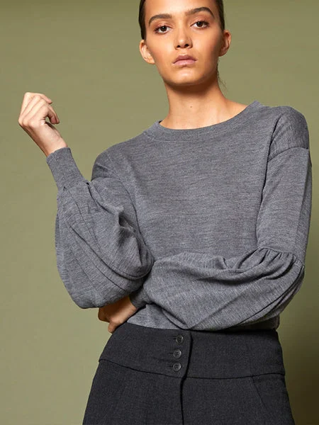 Balloon Sleeve Knit Top (BACK IN STOCK) V Neck Knit Shirt