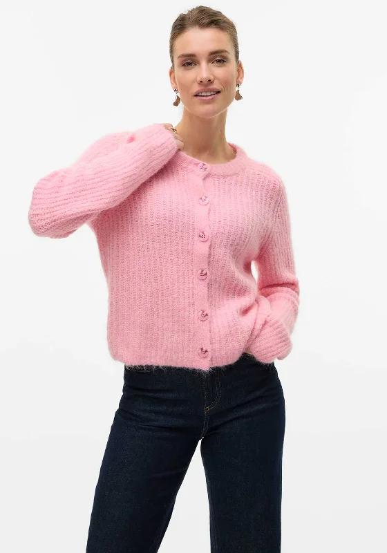 Vero Moda Awesome Knit Cardigan, Pink Zippered Front Buttoned Front Snap Front
