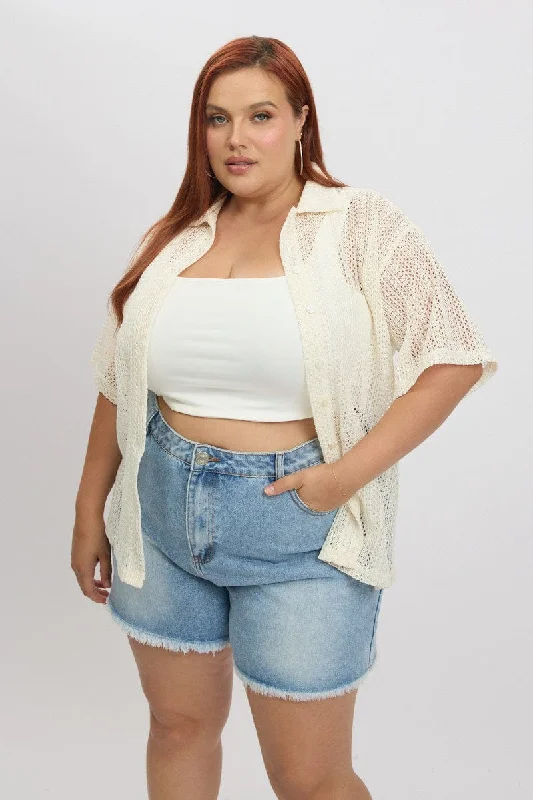 White Crochet collar Cardigan Layered Multi-layer Single Layer