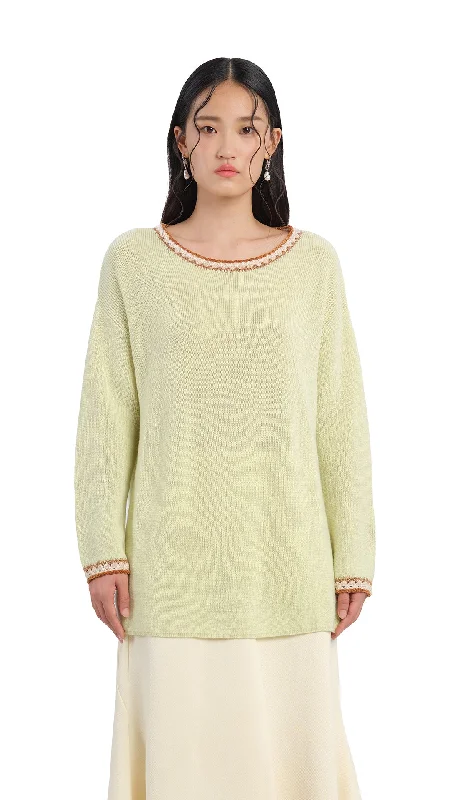 Crochet Trims Pullover Asymmetrical Hem Sweater