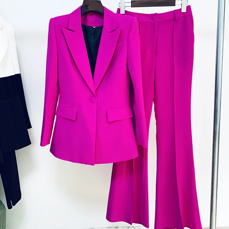 Wjczt Blazer Pantsuits Two Piece Set Office Ladies Women Yellow Purple Business Single Buttons Flared Pants Blazer + Pants Formal Suit Women's Business Blazer Wjczt Blazer Pantsuits Two Piece Set Office Ladies Women Yellow Purple Business Single Buttons Flared Pants Blazer + Pants Formal Suit Women's Business Blazer