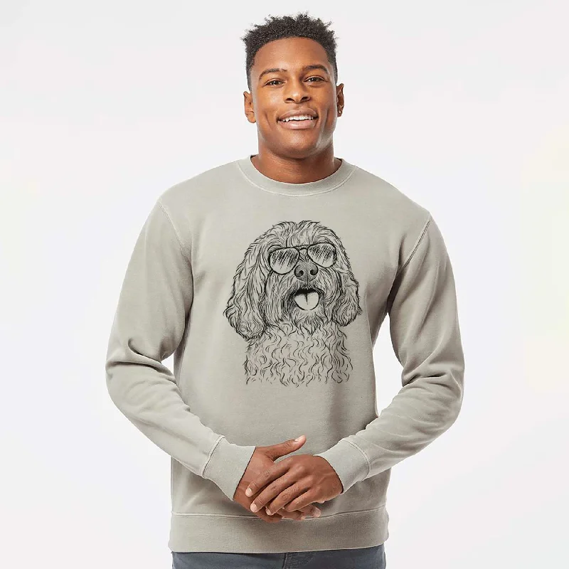 Aviator Cali the Cavapoo - Unisex Pigment Dyed Crew Sweatshirt Hoodie with Drop Shoulder Relaxed Streetwear Aviator Cali the Cavapoo - Unisex Pigment Dyed Crew Sweatshirt Hoodie with Drop Shoulder Relaxed Streetwear