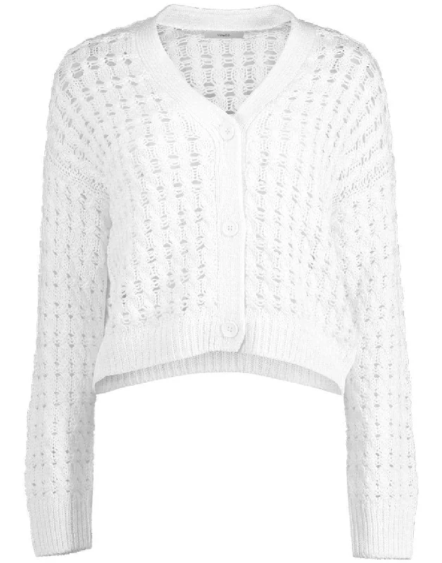 White Open Cable Cardigan Velvet Chenille Corduroy