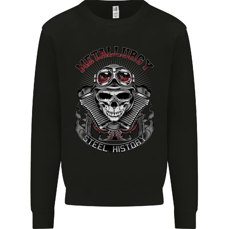 Biker Metallurgy Motorbike Motorcycle Skull Mens Sweatshirt Jumper Hoodie with Drawcord Adjustable Secure