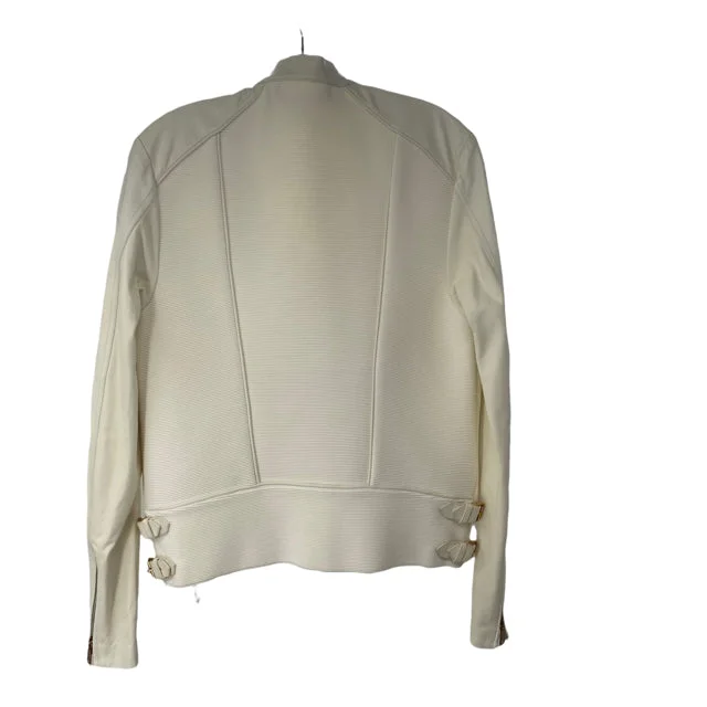 RALPH LAUREN Size X-LARGE Cream Ribbed Leather NEW! JACKET Belted Jacket Elasticated Jacket Padded Jacket