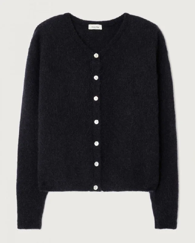 Vitow Cardigan BLACK Ribbed Striped Patterned