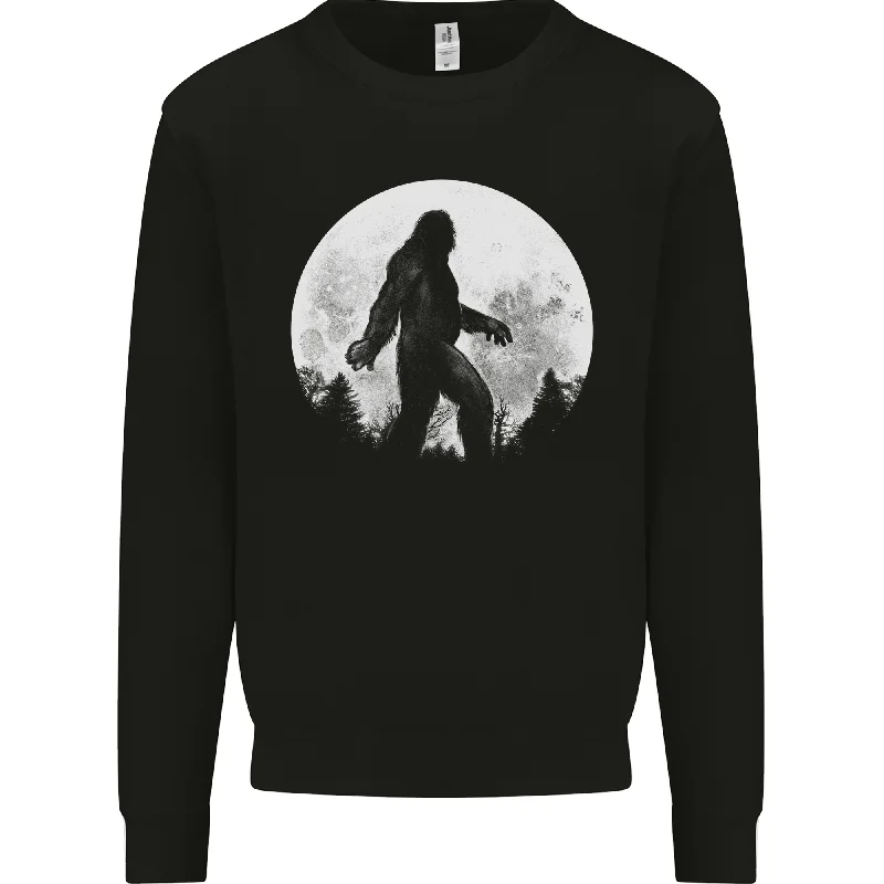 Bigfoot With a Moon Background Mens Sweatshirt Jumper Hoodie with Mock Neck Collared Structured