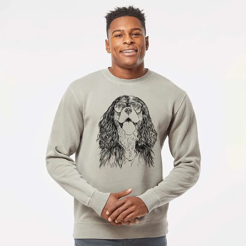 Aviator Brandy the Cavalier King Charles Spaniel - Unisex Pigment Dyed Crew Sweatshirt Hoodie with Embroidery Detailed Premium Aviator Brandy the Cavalier King Charles Spaniel - Unisex Pigment Dyed Crew Sweatshirt Hoodie with Embroidery Detailed Premium