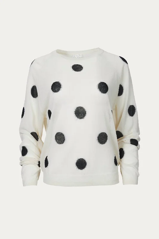 Polka-Dot Intarsia Knit Top In Off White/black Fashion Knit Shirt