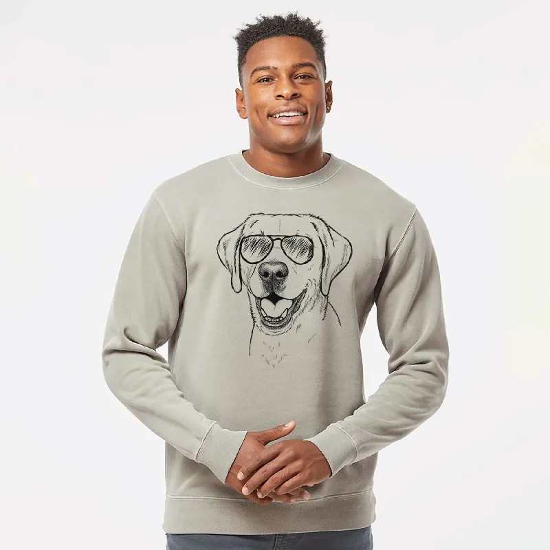 Aviator Nate the Labrador Retriever - Unisex Pigment Dyed Crew Sweatshirt Hoodie with Drawstring Waist Adjustable Fitted