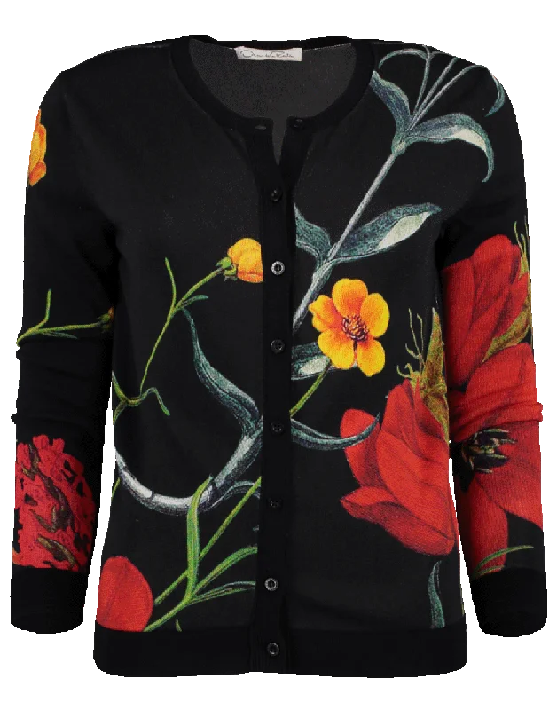 Flower Motif Cardigan Terry Terry Cloth Terry Knit