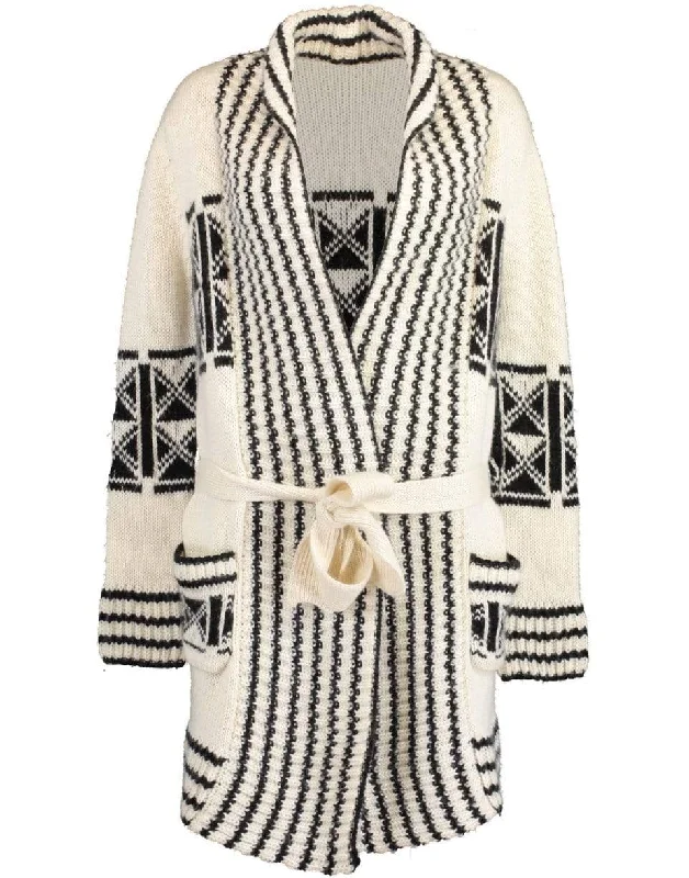 Intarsia Cardigan Hooded Caped Shawl Collar