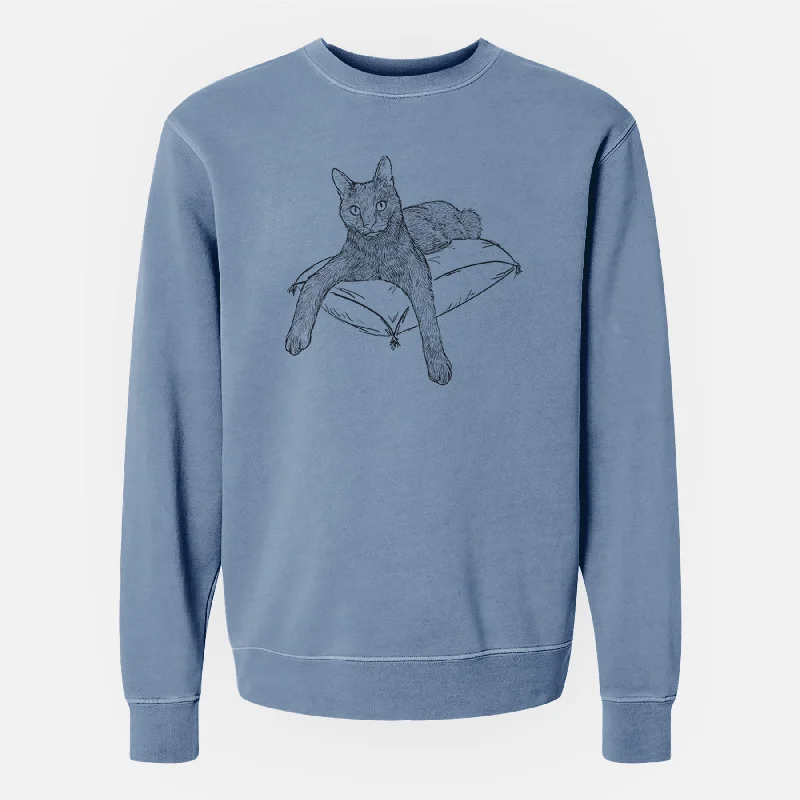 Doodled Tommy the Cat - Unisex Pigment Dyed Crew Sweatshirt Hoodie with Back Slit Movement Comfort