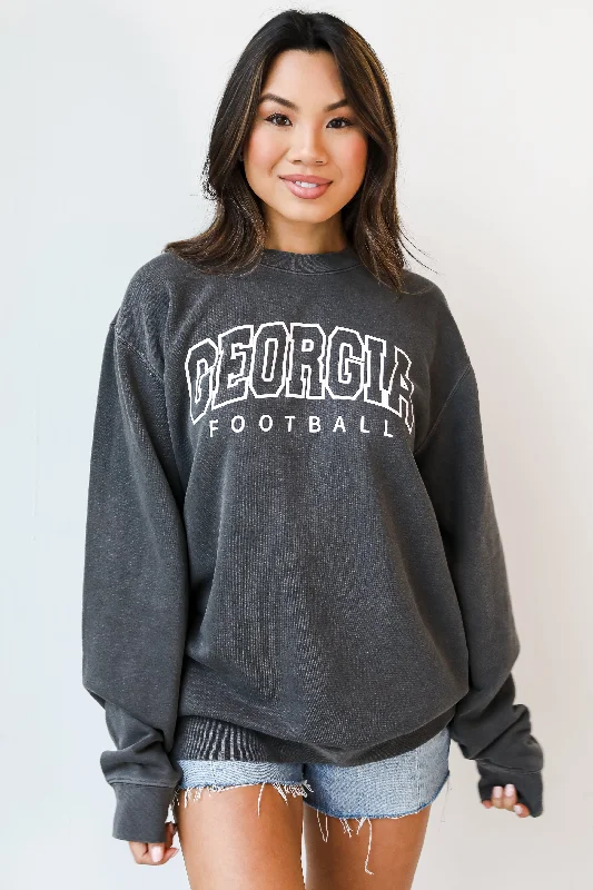 Black Georgia Football Block Letter Sweatshirt Hoodie with Hem Contrast Bold Stylish Black Georgia Football Block Letter Sweatshirt Hoodie with Hem Contrast Bold Stylish