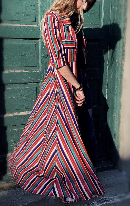 Boho Rainbow Maxi Dress/Cardigan Iron Safe Non-Iron Wrinkle Free