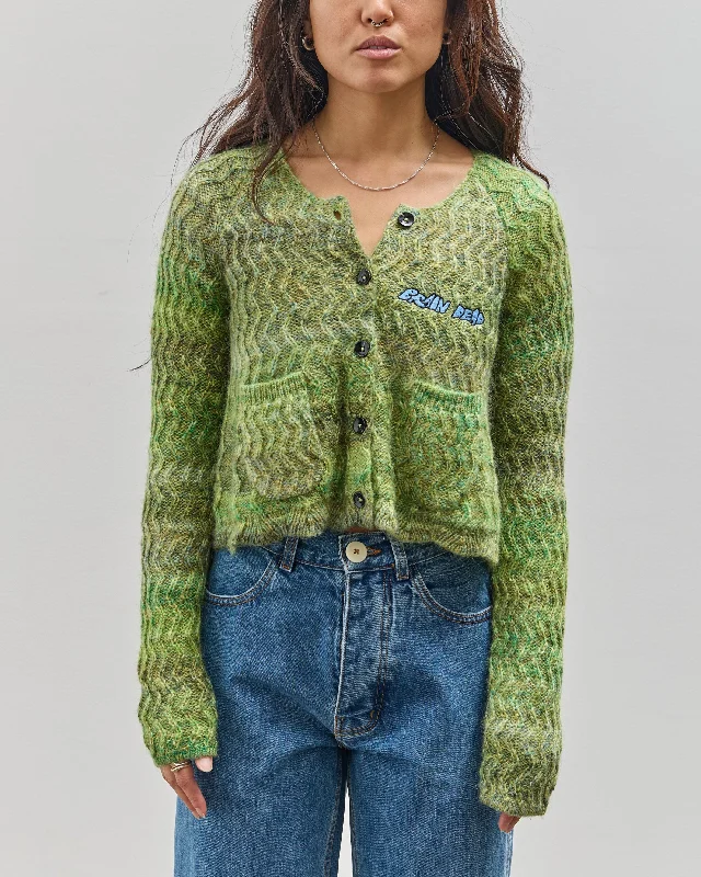 Brain Dead Isa Scalloped Cardigan, Green Multi Mesh Blend Leather Blend Suede Blend