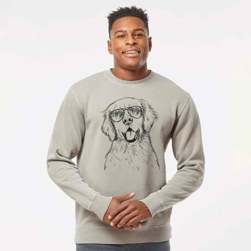 Aviator Wallace the Golden Retriever - Unisex Pigment Dyed Crew Sweatshirt Hoodie with Rhinestones Sparkly Elegant Aviator Wallace the Golden Retriever - Unisex Pigment Dyed Crew Sweatshirt Hoodie with Rhinestones Sparkly Elegant