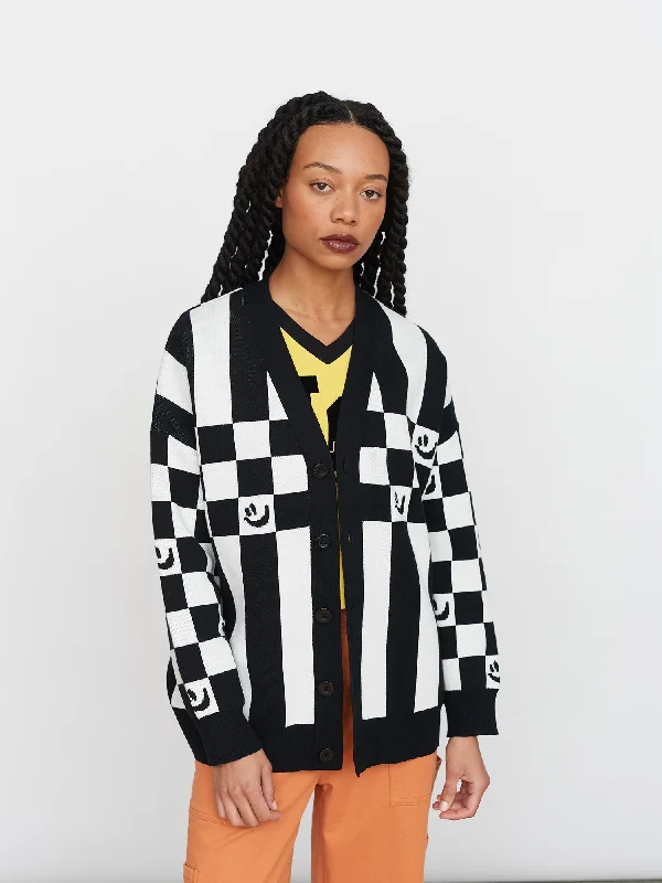 Checkered Oaf Cardigan Beaded Cardigan Sequined Faux Fur
