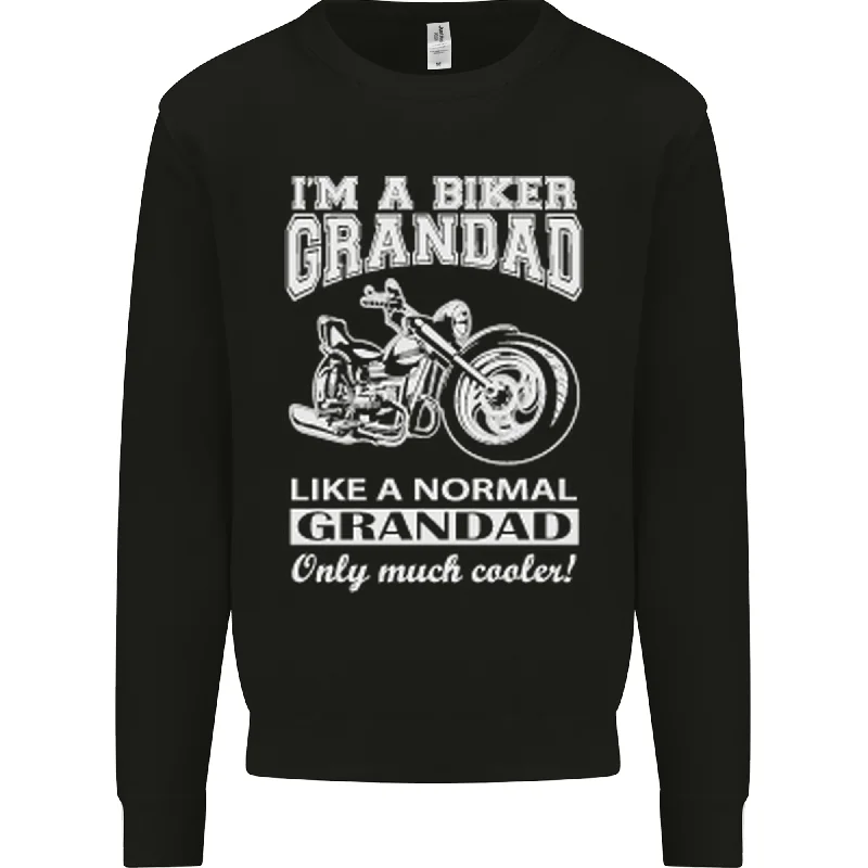 Biker Grandad Motorbike Grandparents Day Mens Sweatshirt Jumper Hoodie with Hem Fringe Bohemian Relaxed