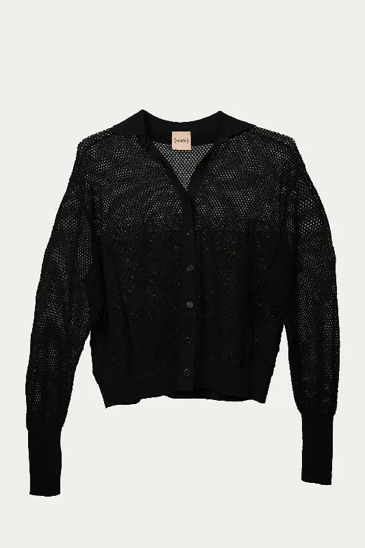 Open-Knit Top In Black Lightweight Knit Tee