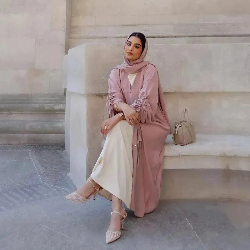 Summer  Dubai Middle East Stitching Sleeved Cardigan Women's Abaya Dress Robe Hooded Cardigan Collared Cardigan Shawl Collar