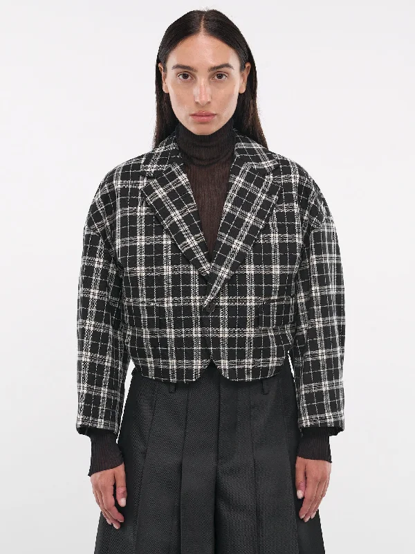 Ruched Plaid Blazer (3N-J005-051-PLAID) Women's Trendy Jacket