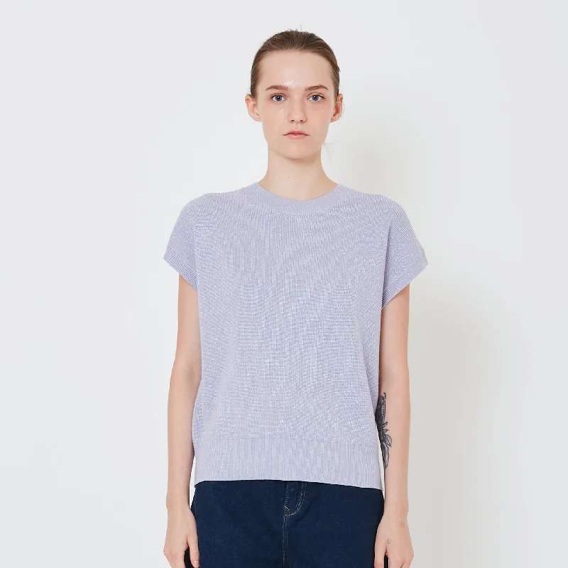 Women Knit Top - Purple - SW2410165C Linen Knit Blouse
