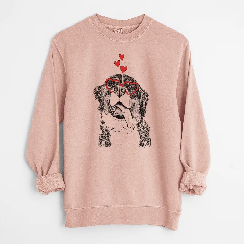 Valentine Theo the Bernese Mountain Dog - Unisex Pigment Dyed Crew Sweatshirt Hoodie with Embroidery Detailed Premium