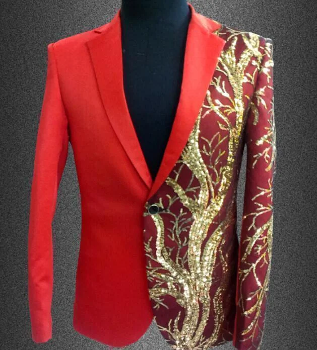 Men Blazer - Gold Sequin Blazer Women's Wedding Blazer