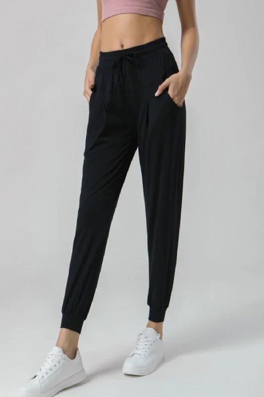 Drawstring waist sports stretch trousers Nude sweatpants Trousers Velvet Soft