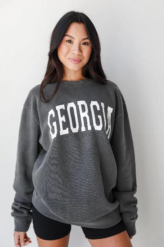 Charcoal Georgia Sweatshirt Hoodie with Patch Decorative Personalized