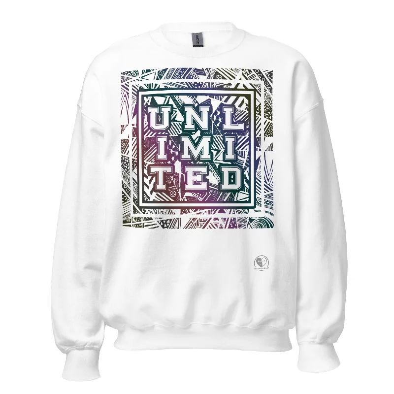 Unlimited Colorful - Printed Staple Unisex Crewneck Sweatshirt Hoodie with Frayed Bohemian Relaxed