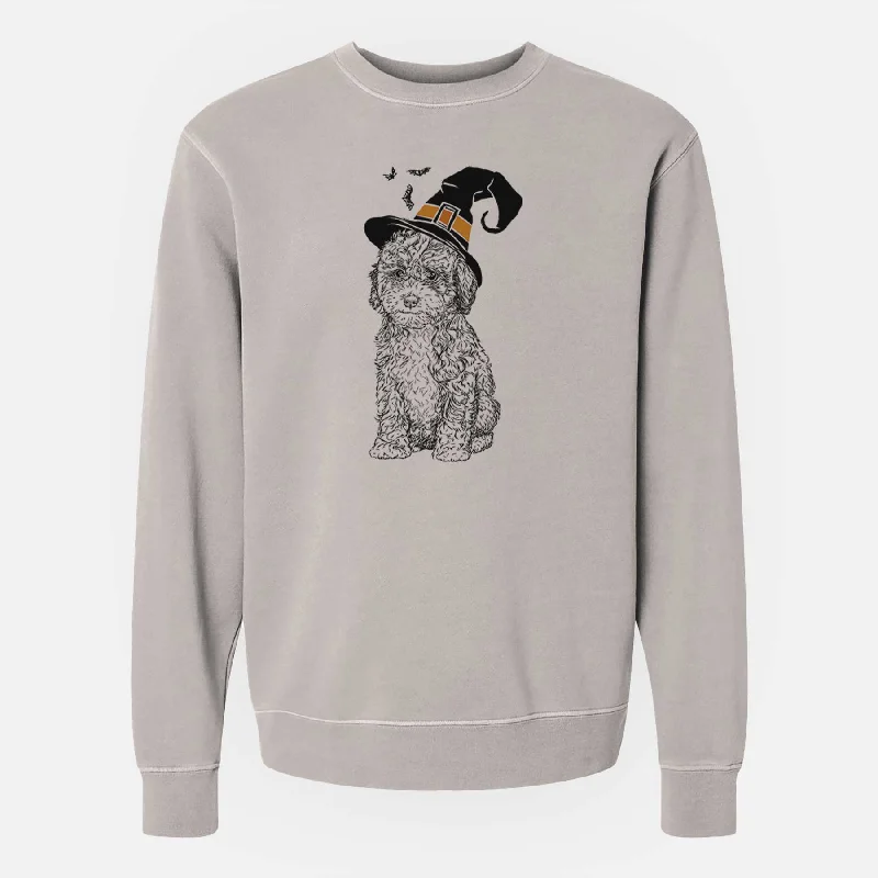 Witch Sweet Tea the Mini Doodle - Unisex Pigment Dyed Crew Sweatshirt Hoodie with Emblem Brand Identity Witch Sweet Tea the Mini Doodle - Unisex Pigment Dyed Crew Sweatshirt Hoodie with Emblem Brand Identity