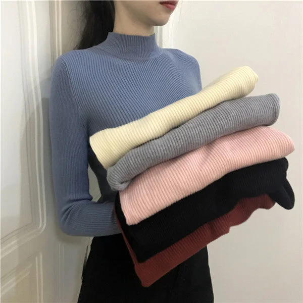 High collar bottom knit top yv42591 Branded Knit Top
