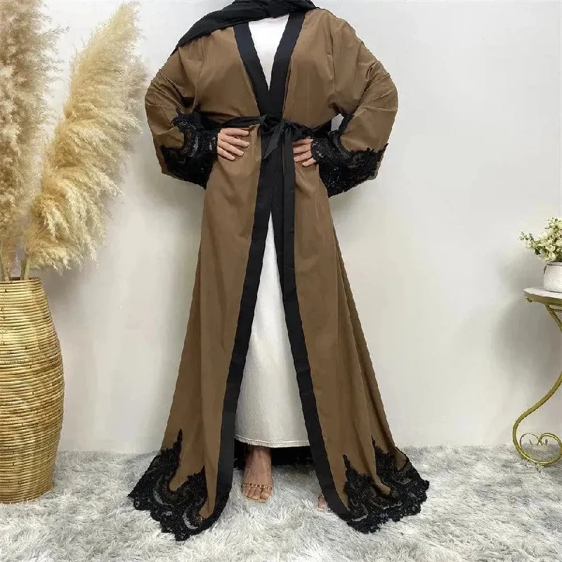 Women's Fashion Dark Brown Arab  Cardigan Robe Soft Cozy Warm