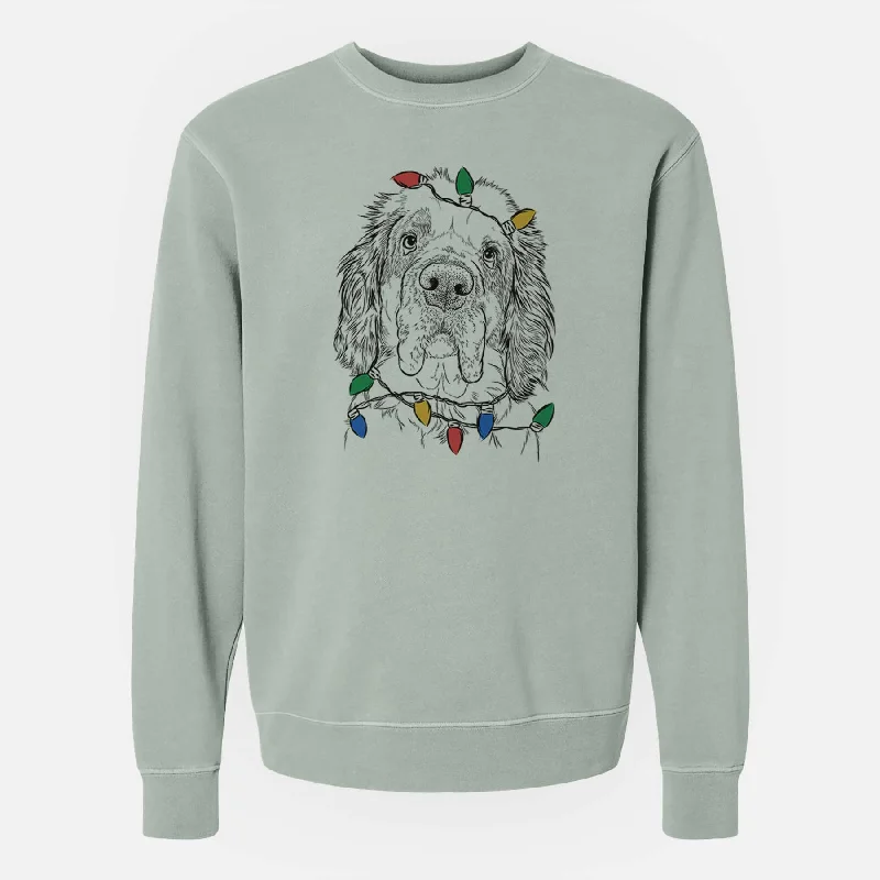 Christmas Lights Sully the Clumber Spaniel - Unisex Pigment Dyed Crew Sweatshirt Hoodie with Set-In Sleeves Structured Classic