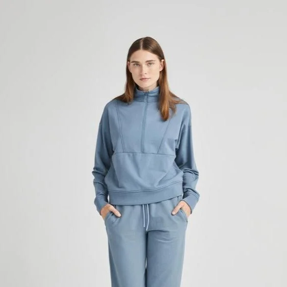 Terry Half Zip Pullover (Blue Mirage) Over Sleeve Pullover