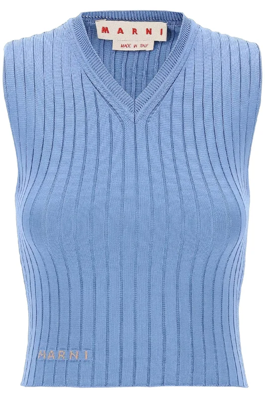 Marni sleeveless ribbed knit top CVMD0121A0UFV222 OPAL Geometric Knit Tee