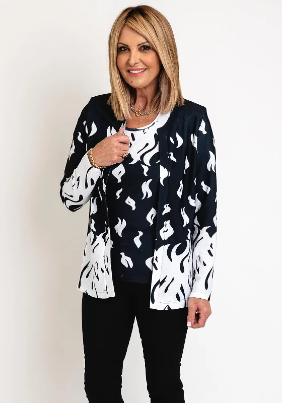 Avalon Flame Print Top & Cardigan Twinset, Black & White Faux Fur Fabric Real Fur Fabric Shearling Fabric