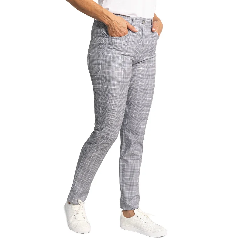 Glenmuir Women's Kaley Lightweight Stretch Performance Golf Trousers - Light Grey/ White Check Trousers Elastic Waist Soft Glenmuir Women's Kaley Lightweight Stretch Performance Golf Trousers - Light Grey/ White Check Trousers Elastic Waist Soft