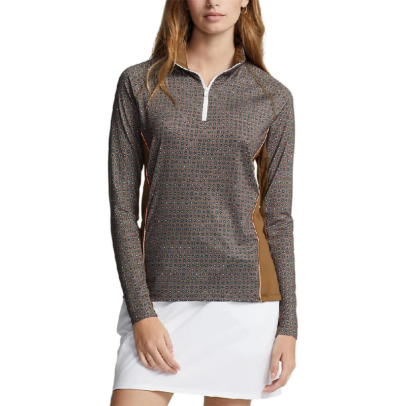 RLX Ralph Lauren Women's UV Jersey 1/4 Zip Pullover - Tile Petals/Nature Brown Thick Cable Knit