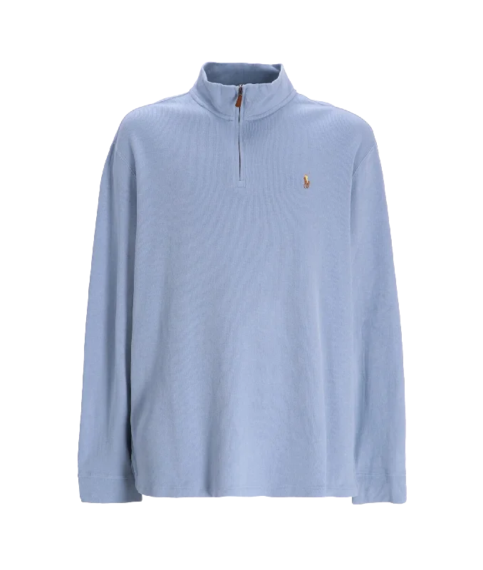 Estate-rib Quarter-zip Pullover - Blue Batwing Sleeve Top