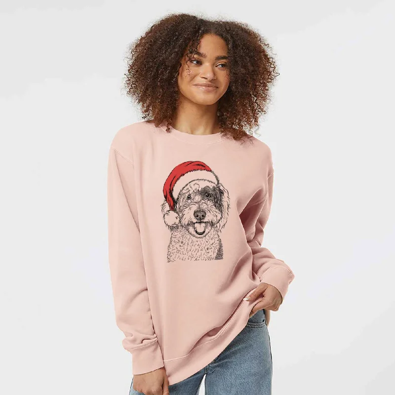 Santa Sherlock the Sheepadoodle - Unisex Pigment Dyed Crew Sweatshirt Hoodie with Cuffed Sleeves Snug Secure