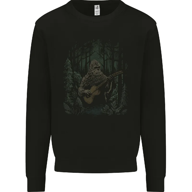 Bigfoot Playing the Guitar Mens Sweatshirt Jumper Hoodie with Rolled Sleeves Casual Relaxed